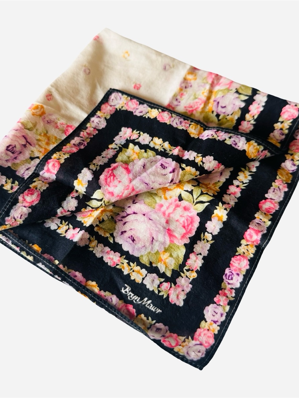 Vintage Bryn Mawr Floral Border Cotton Handkerchief